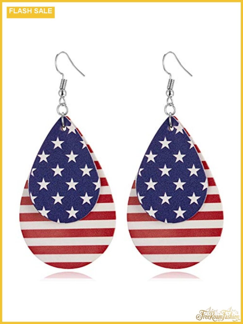 Faux Leather Teardrop Dangle Earrings Patriotic Drop Earrings